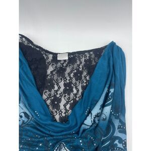 Vintage Mudd Y2K M Goth Fleur-de-Lis & Skull Graphic Accent Tank Top Blue Black